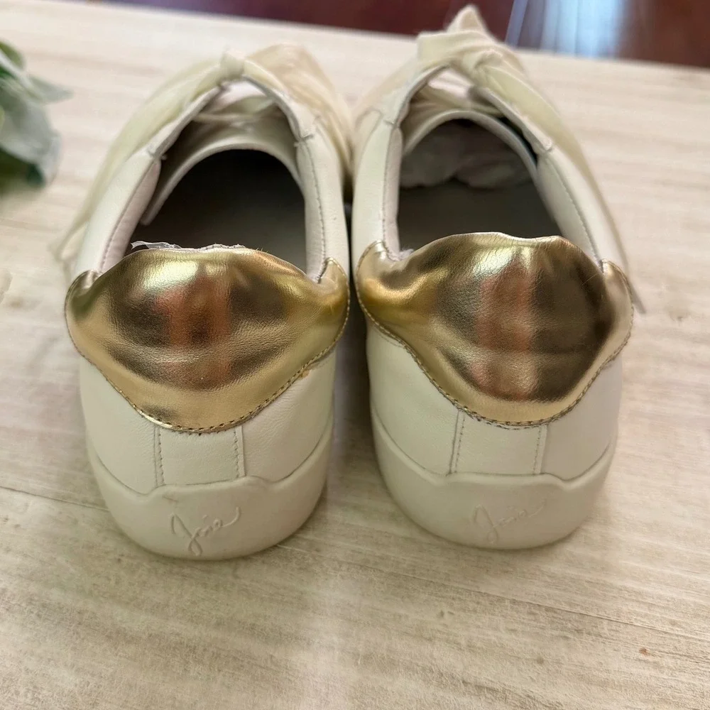 Joie‎ White Leather Low Top Sneakers Gold Heel Tab Lace Up Trainers Womens 40